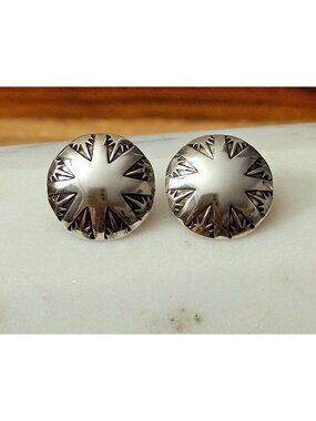 Vintage Southwestern Sterling Silver Small Sunburst Concho Earrings
